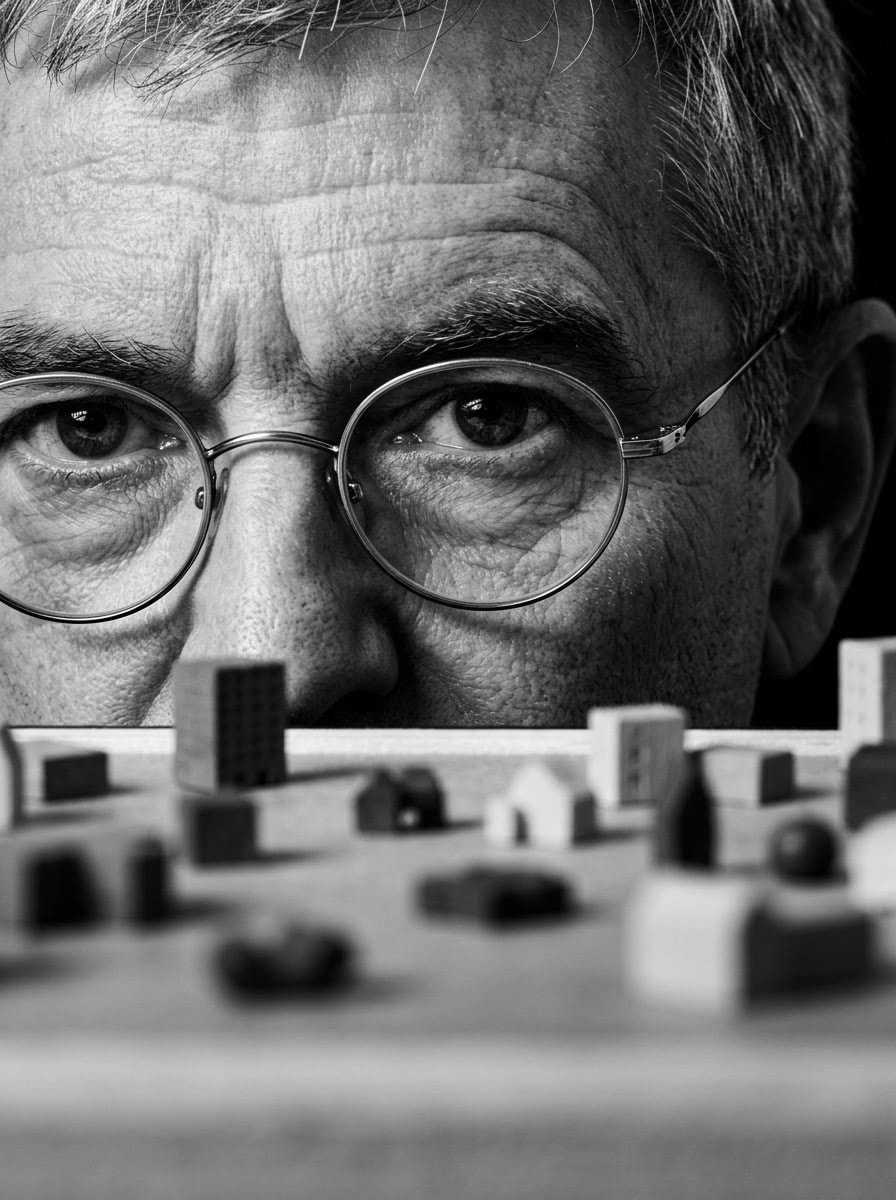 Digital Notary: portret van een man achter een maquette van een stad